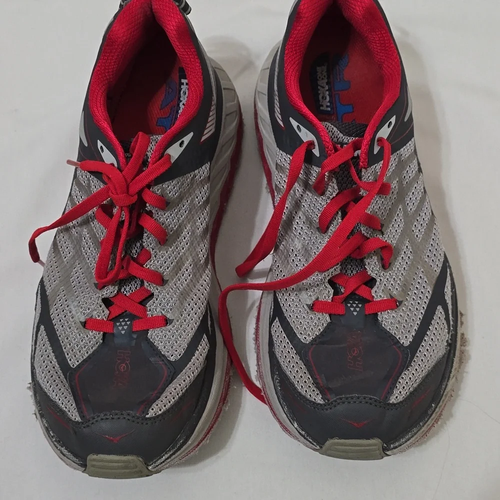 Hoka Red and Gray‎ Running Shoes 10